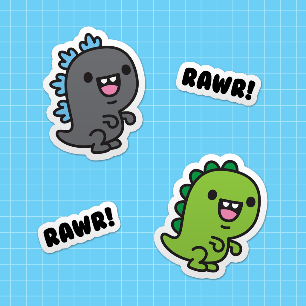 a collection of our rawsome dinosaur laptop stickers