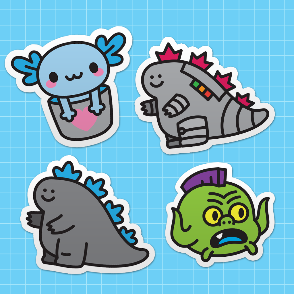 a collection of vinyl fanart laptop stickers