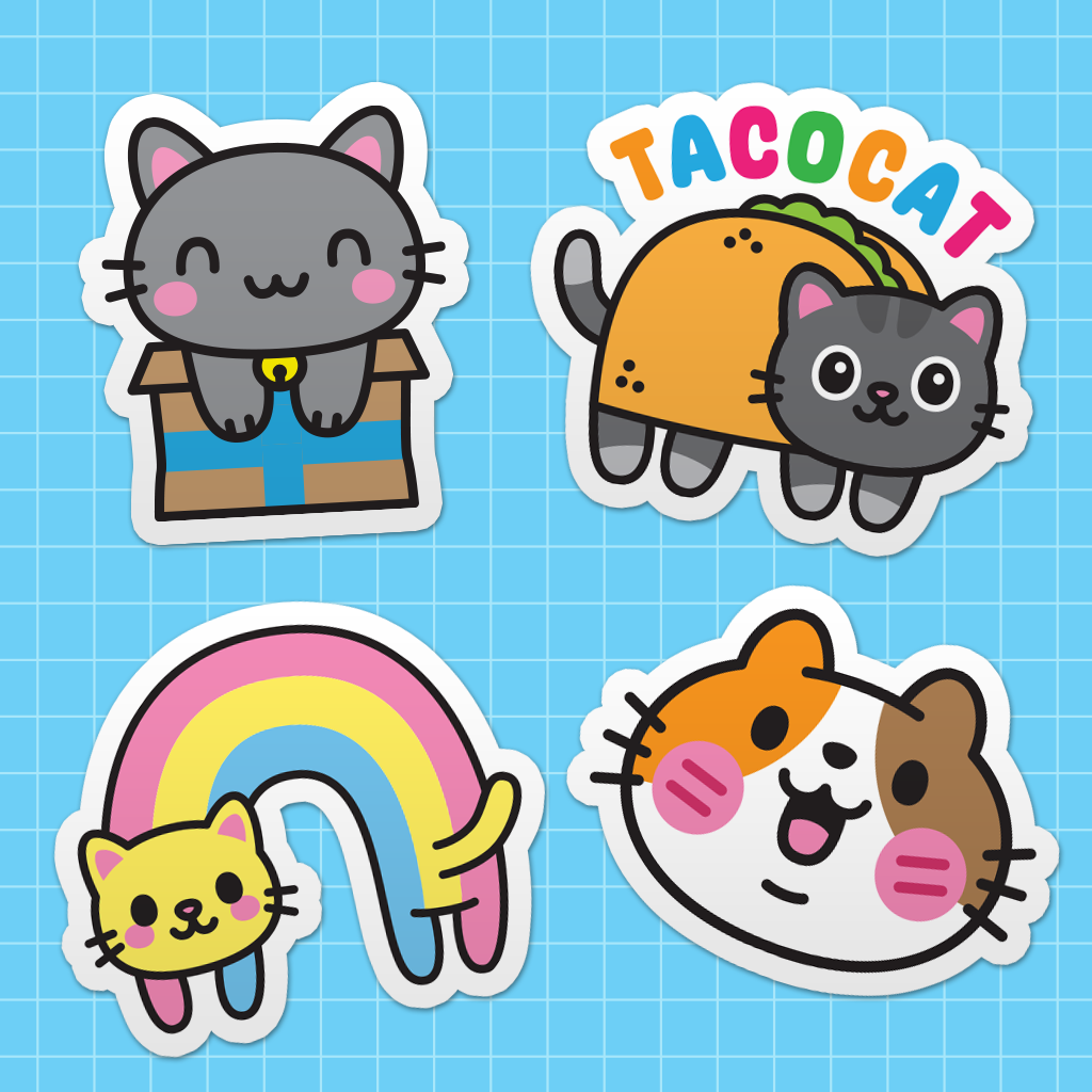 a collection of feline themed laptop stickers