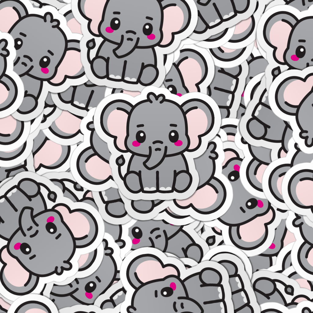 Pattern of multiple sweet elephant laptop stickers.
