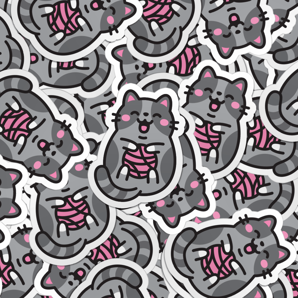 Pattern of multiple cat with yarn laptop stickers.
