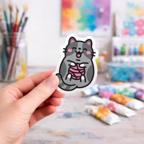 Cute Ball Of Yarn Cat - Laptop Sticker - Monster Stickers