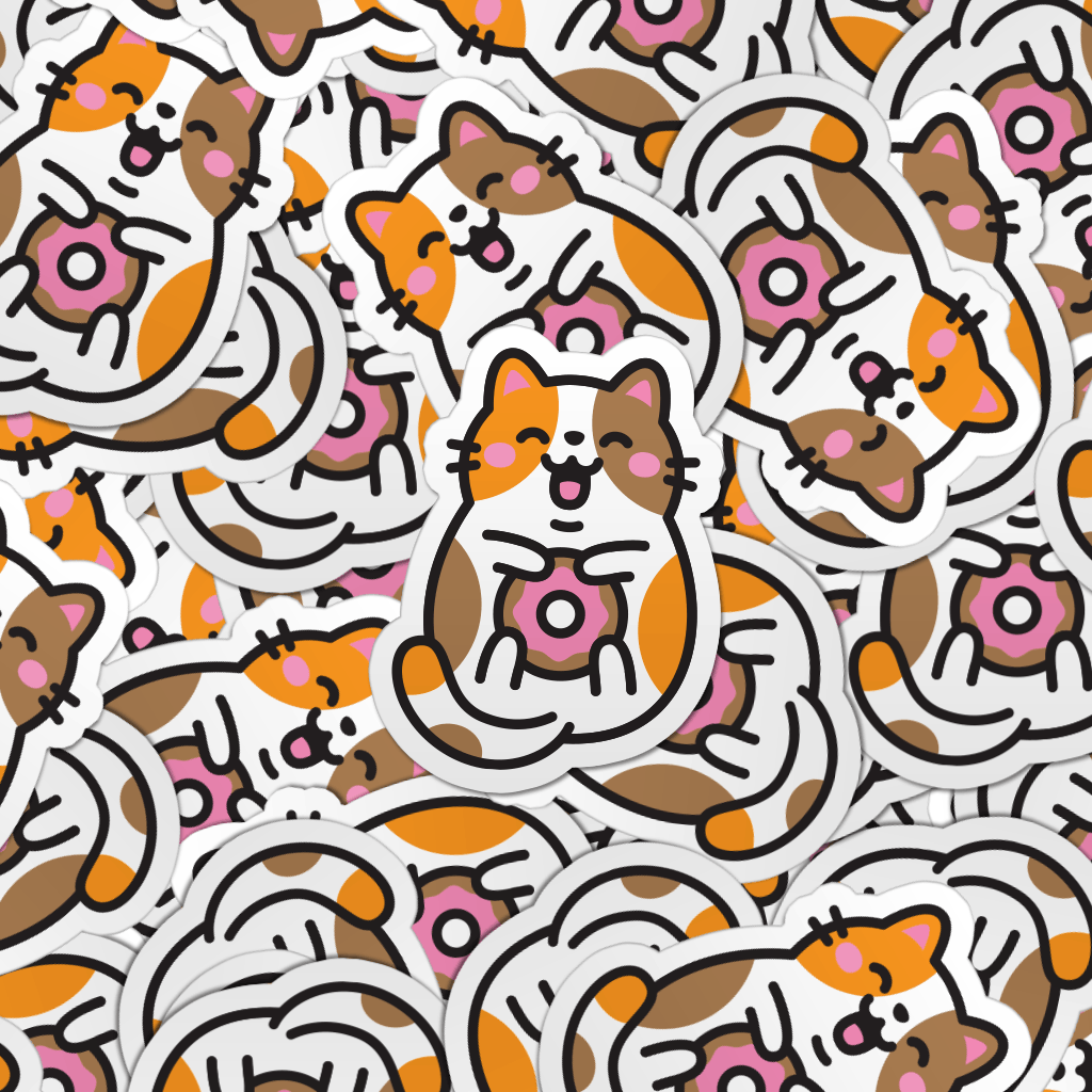 Pattern of multiple cat with doughnut laptop stickers.