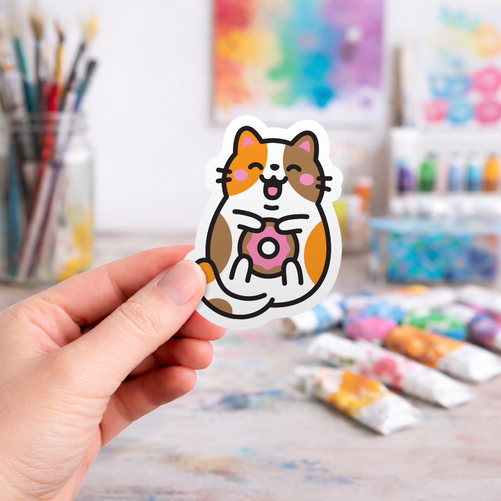 Cute Calico Donut Cat - Laptop Sticker - Monster Stickers