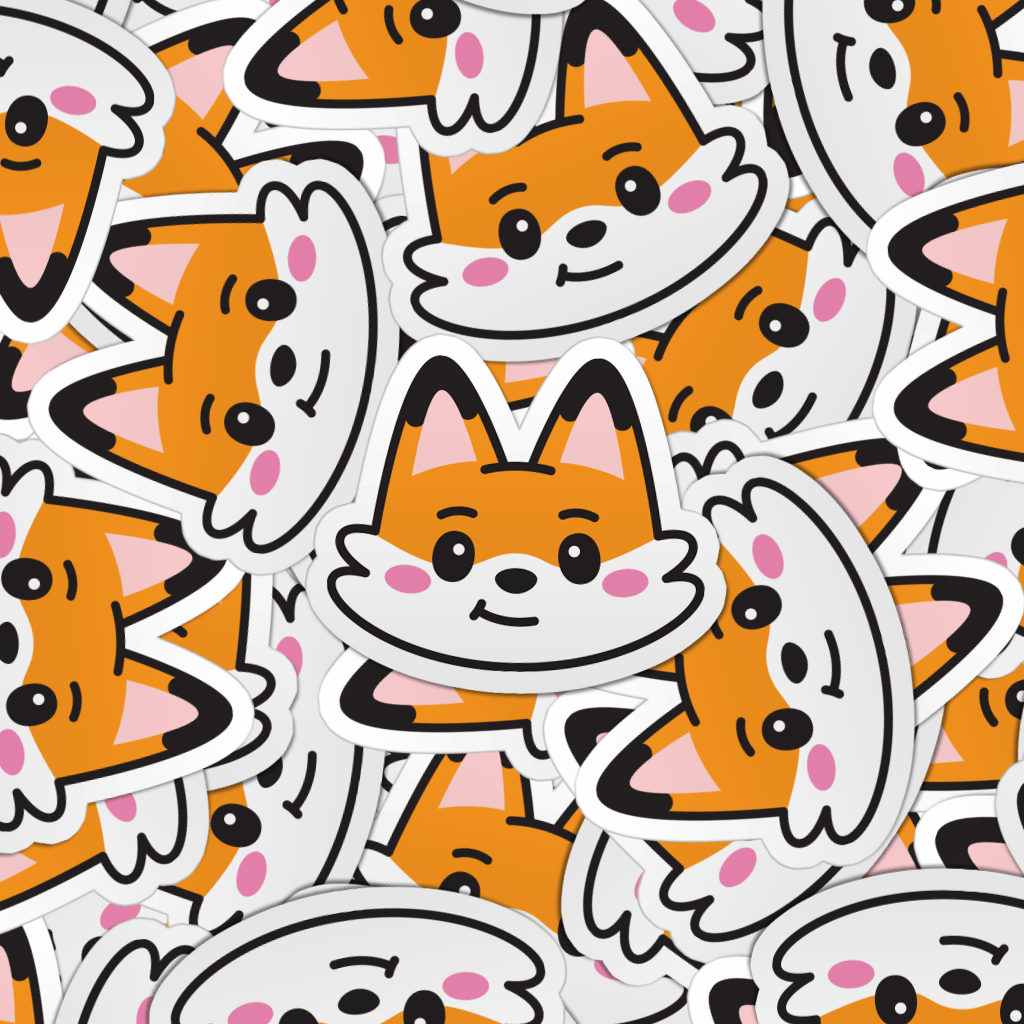 Pattern of multiple fox face laptop stickers.