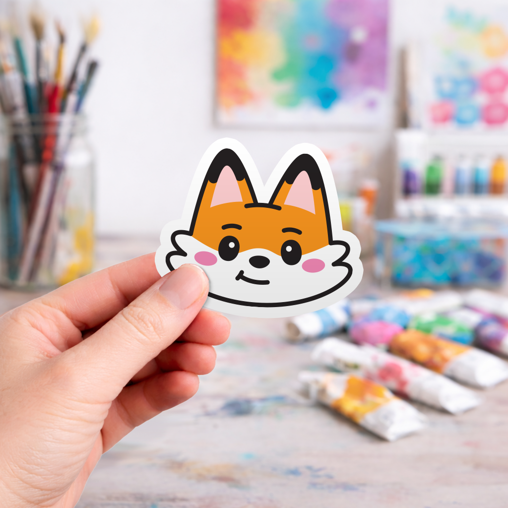 Cute Fox Face - Laptop Sticker - Monster Stickers