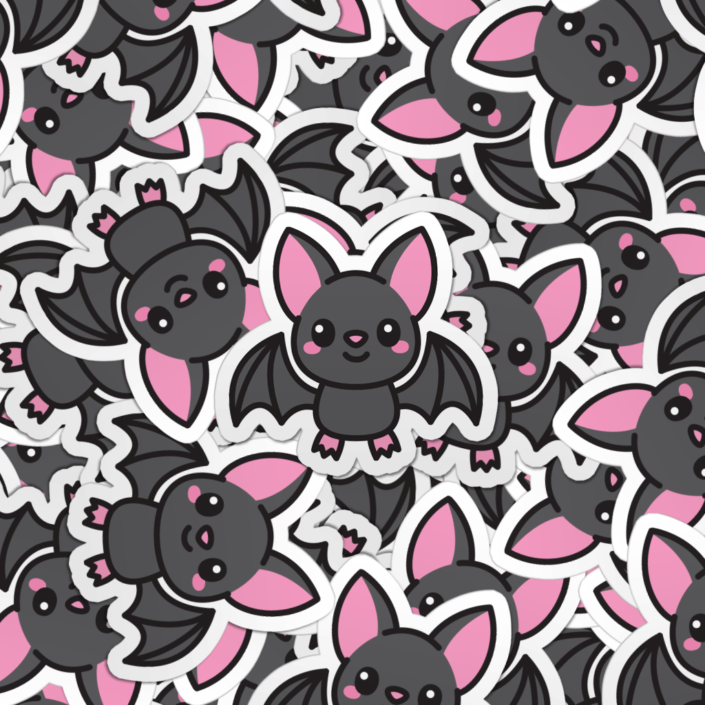 Pattern of multiple goth bat laptop stickers.