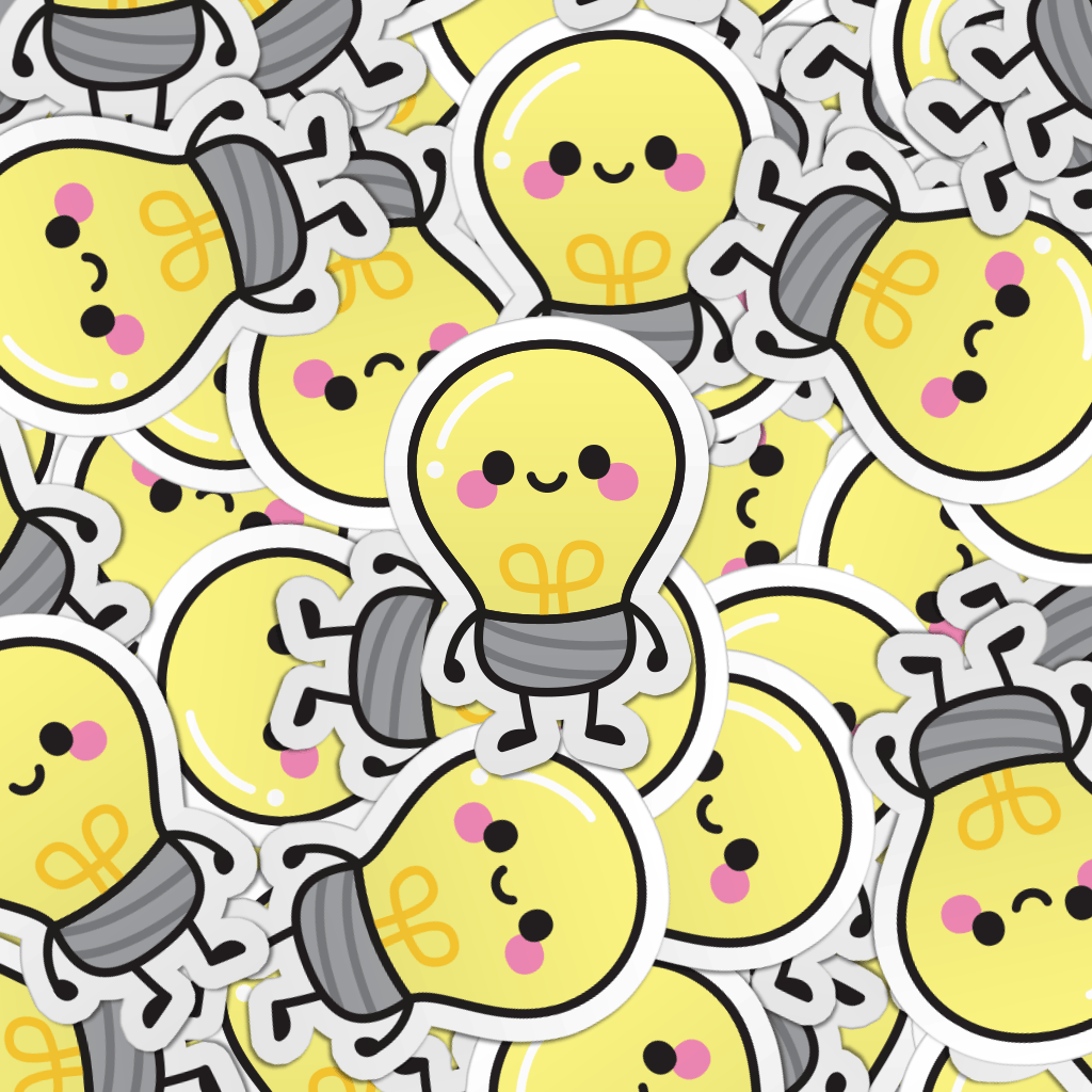 Pattern of multiple light bulb laptop stickers.