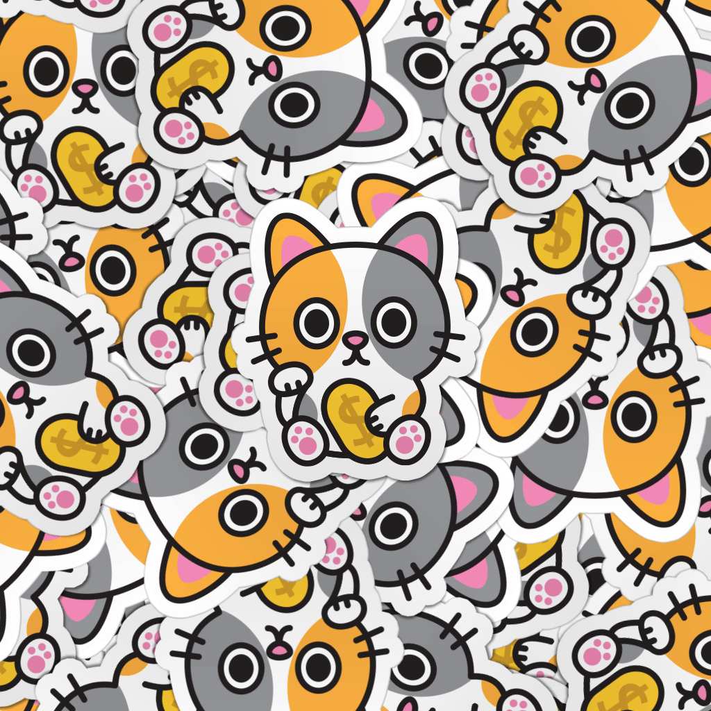 Pattern of multiple lucky cat laptop stickers.
