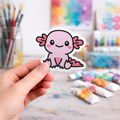 Cute Pink Axolotl - Laptop Sticker - Monster Stickers