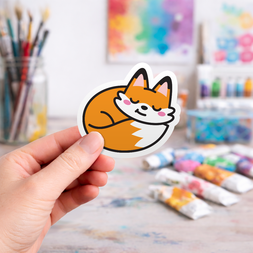 Cute Sleeping Fox - Laptop Sticker - Monster Stickers