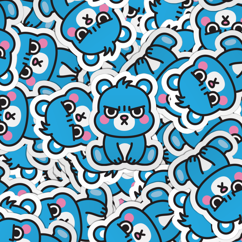 Pattern of multiple grumpy bear laptop stickers.
