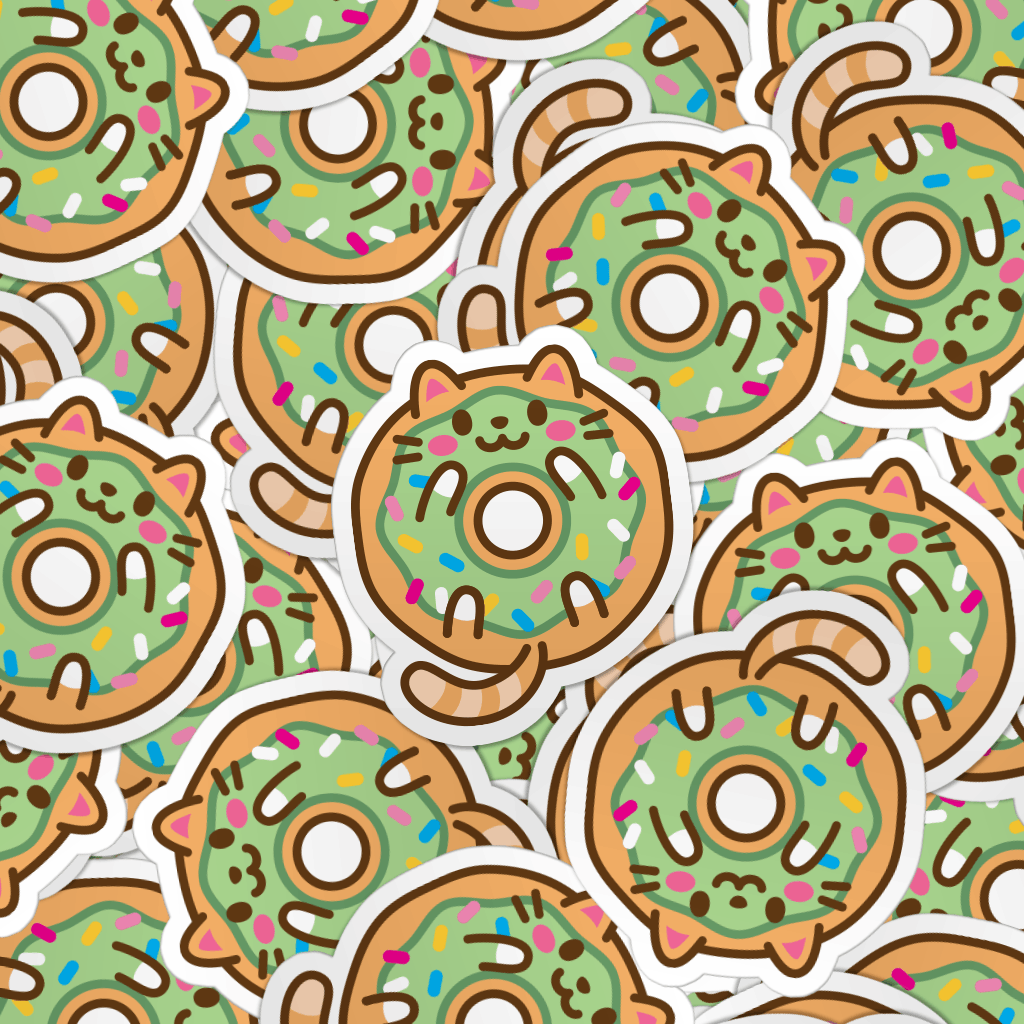 pattern of multiple green donut cat stickers