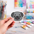 Ugly Pug Face (Grey) - Laptop Sticker - Monster Stickers