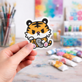 grumpy lucky tiger laptop sticker - monster stickers