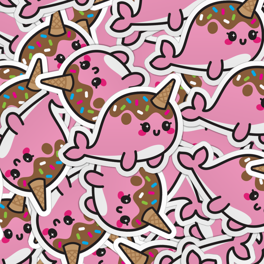pattern of multiple kawaii narwhal laptop stickers