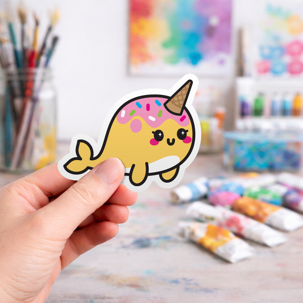 ice cream narwhal laptop sticker - monster stickers