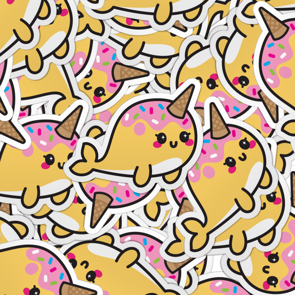 pattern of multiple kawaii narwhal laptop stickers