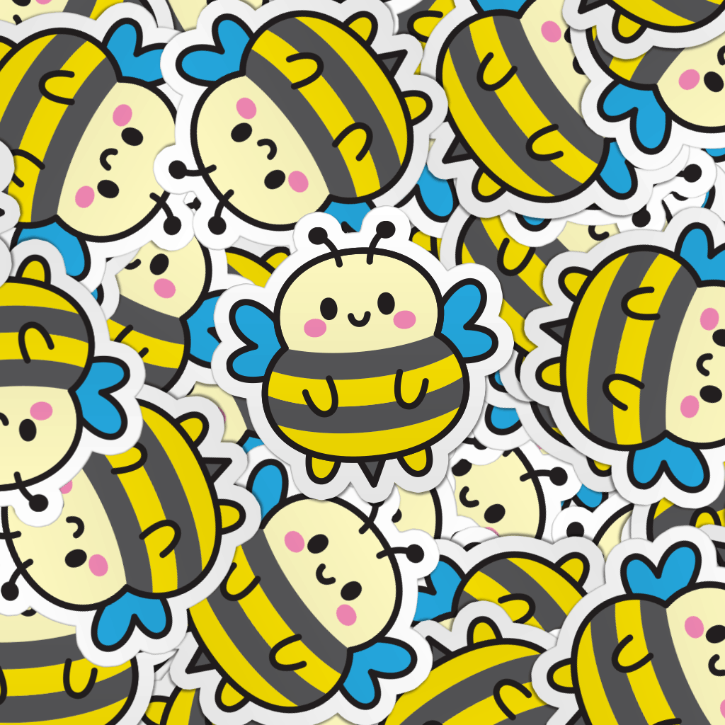 Pattern of multiple bumble bee laptop stickers.