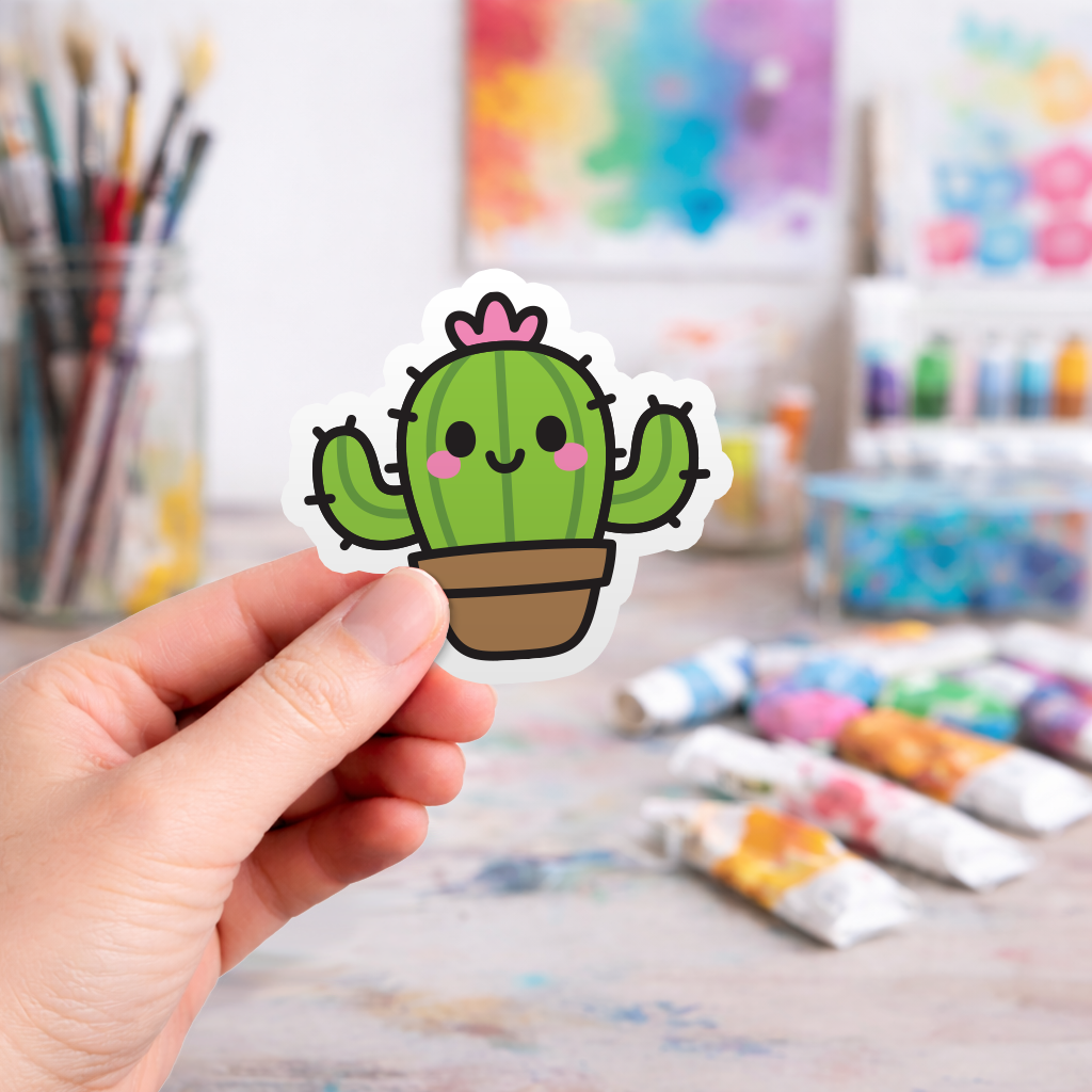 Kawaii Cactus - Laptop Sticker - Monster Stickers