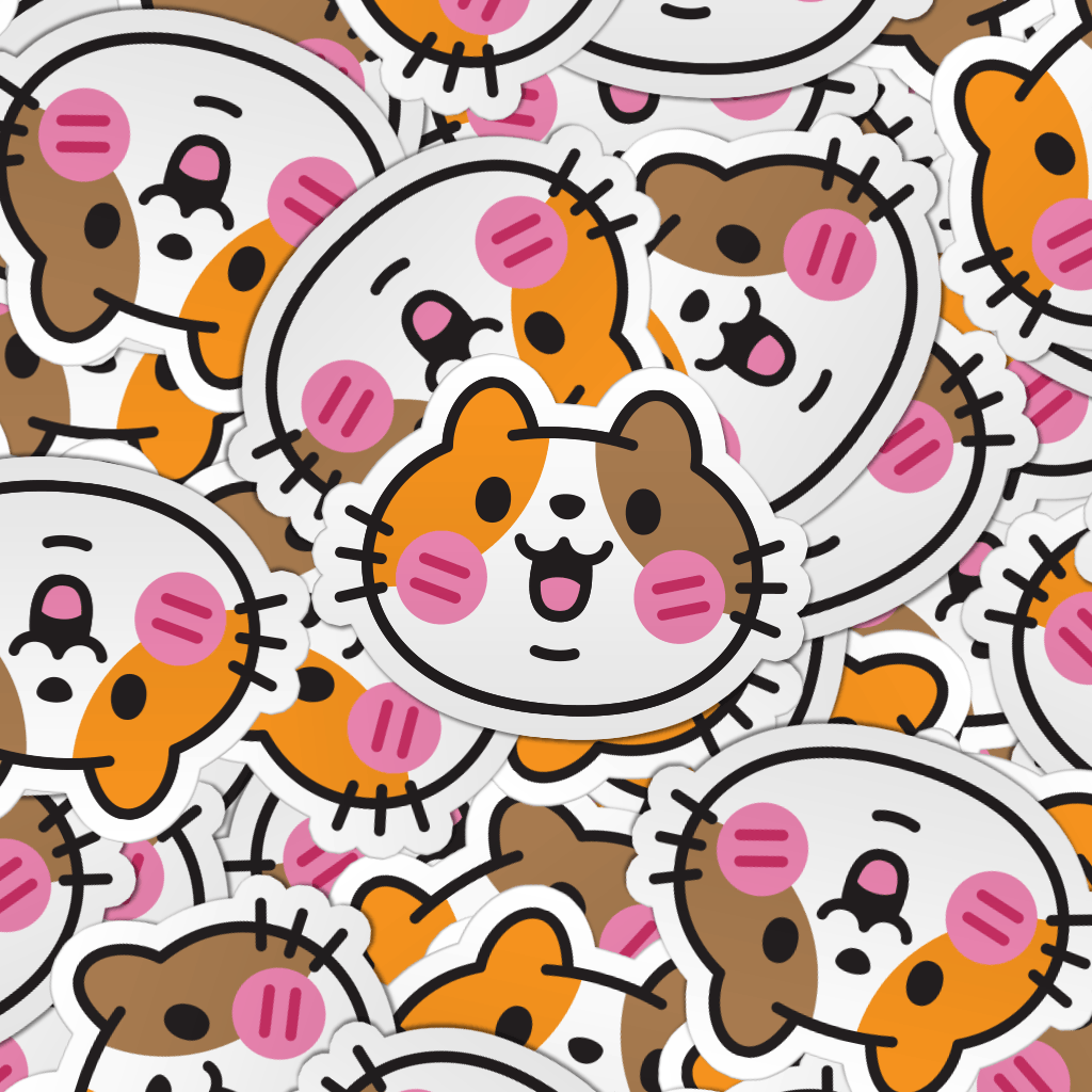 Pattern of multiple calico cat laptop stickers.