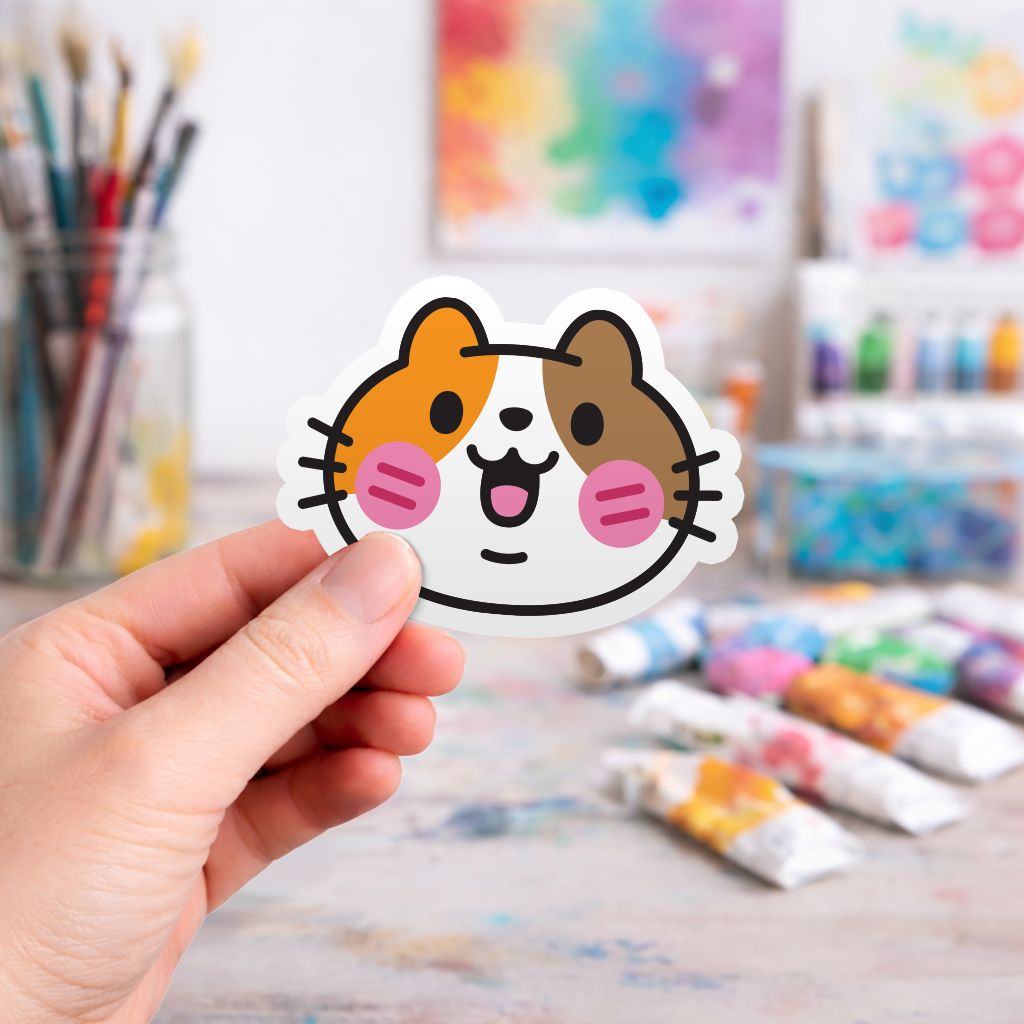 Kawaii Calico Cat Face - Laptop Sticker - Monster Stickers