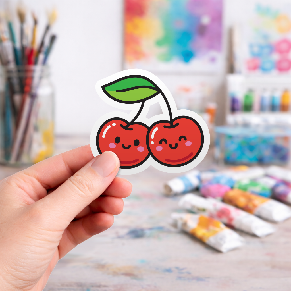 Kawaii Cherries - Laptop Sticker - Monster Stickers