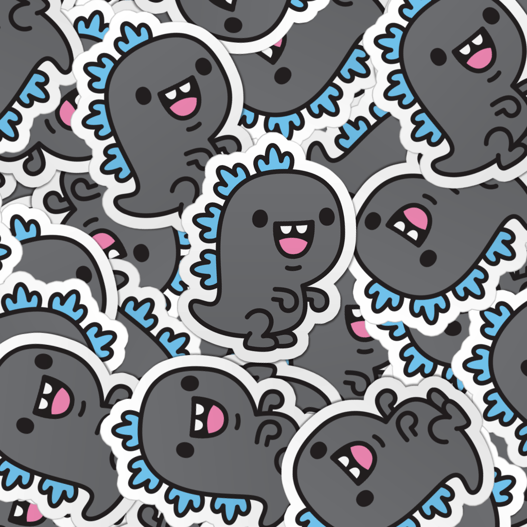 Pattern of multiple godzilla laptop stickers.