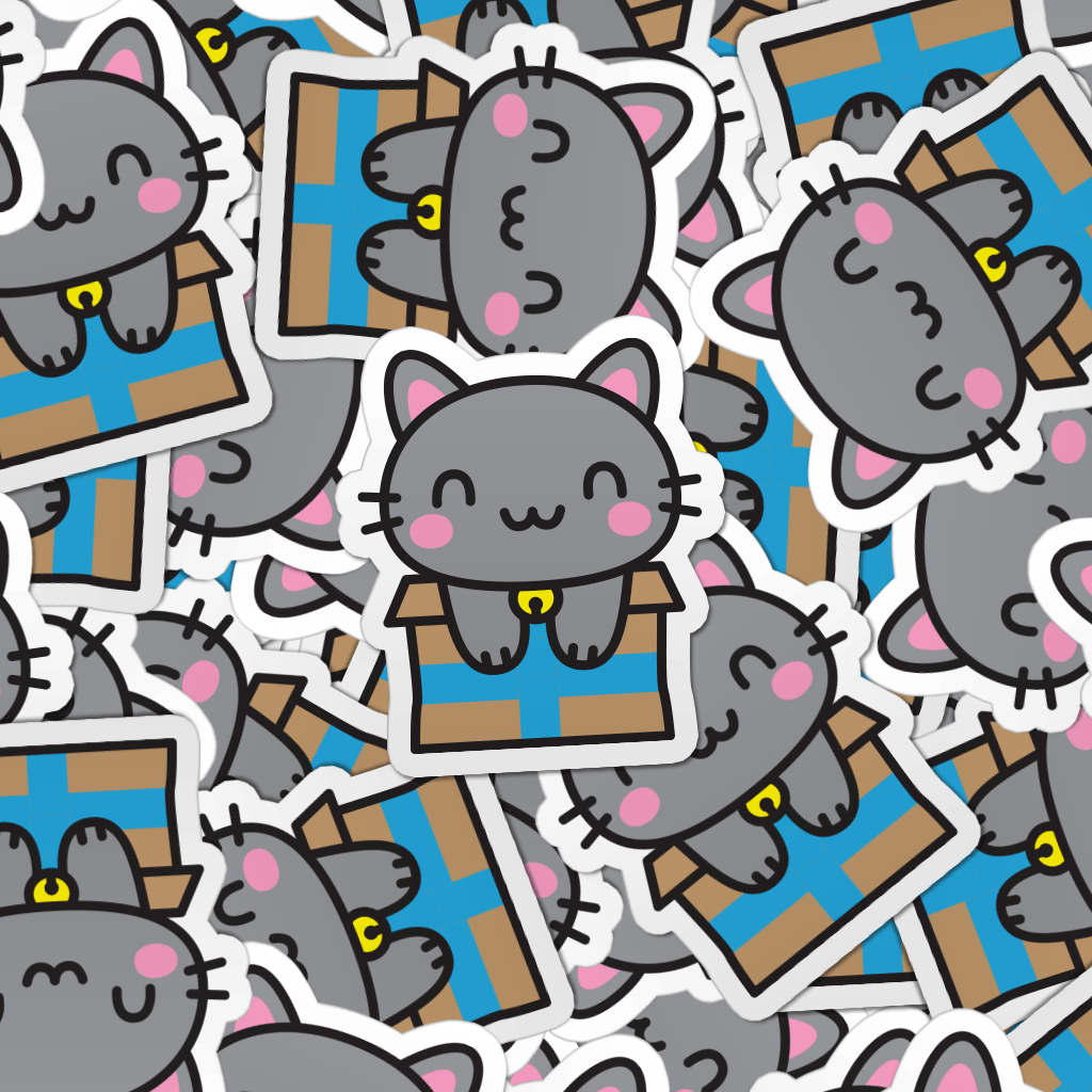 Pattern of multiple kawaii kitten laptop stickers.