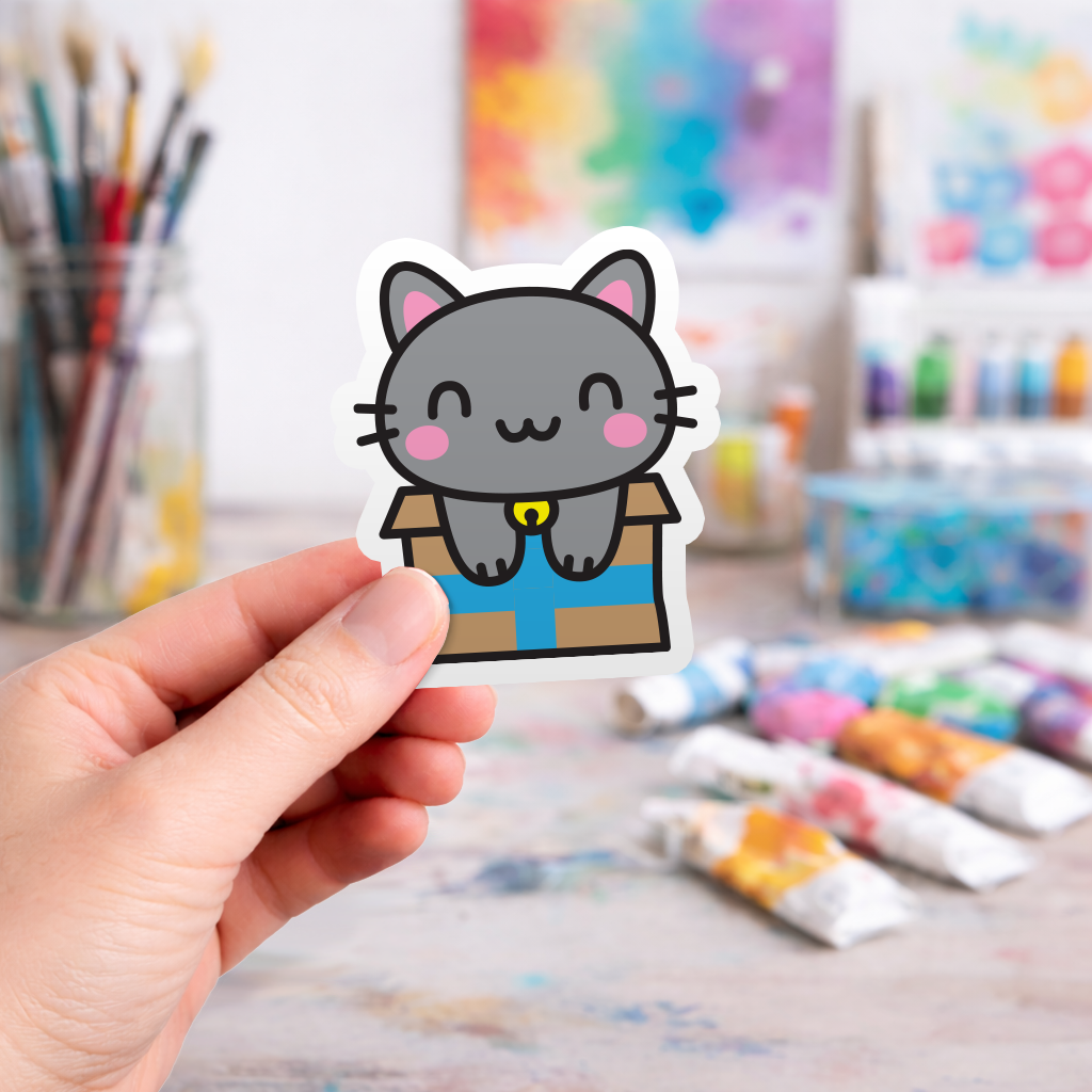 Kawaii Kitten Parcel - Laptop Sticker - Monster Stickers
