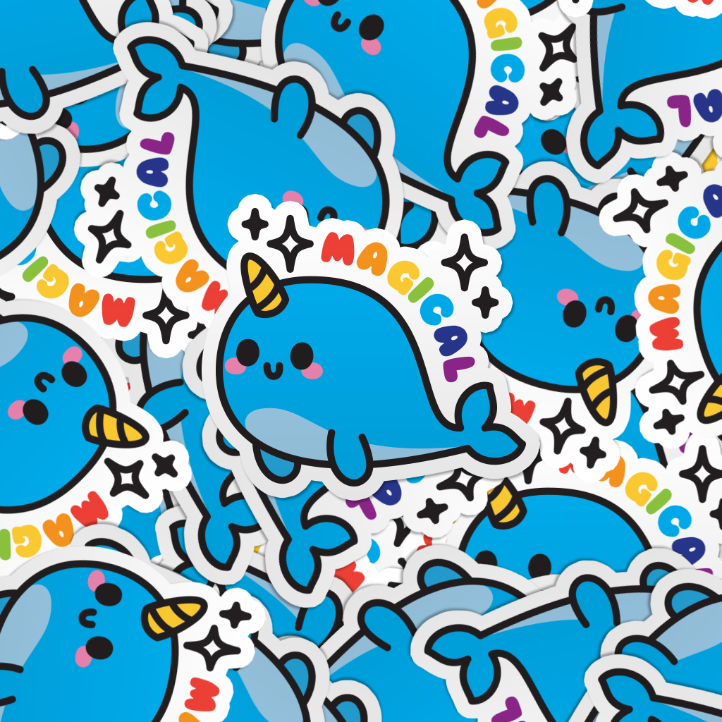 pattern of multiple kawaii narwhal laptop stickers