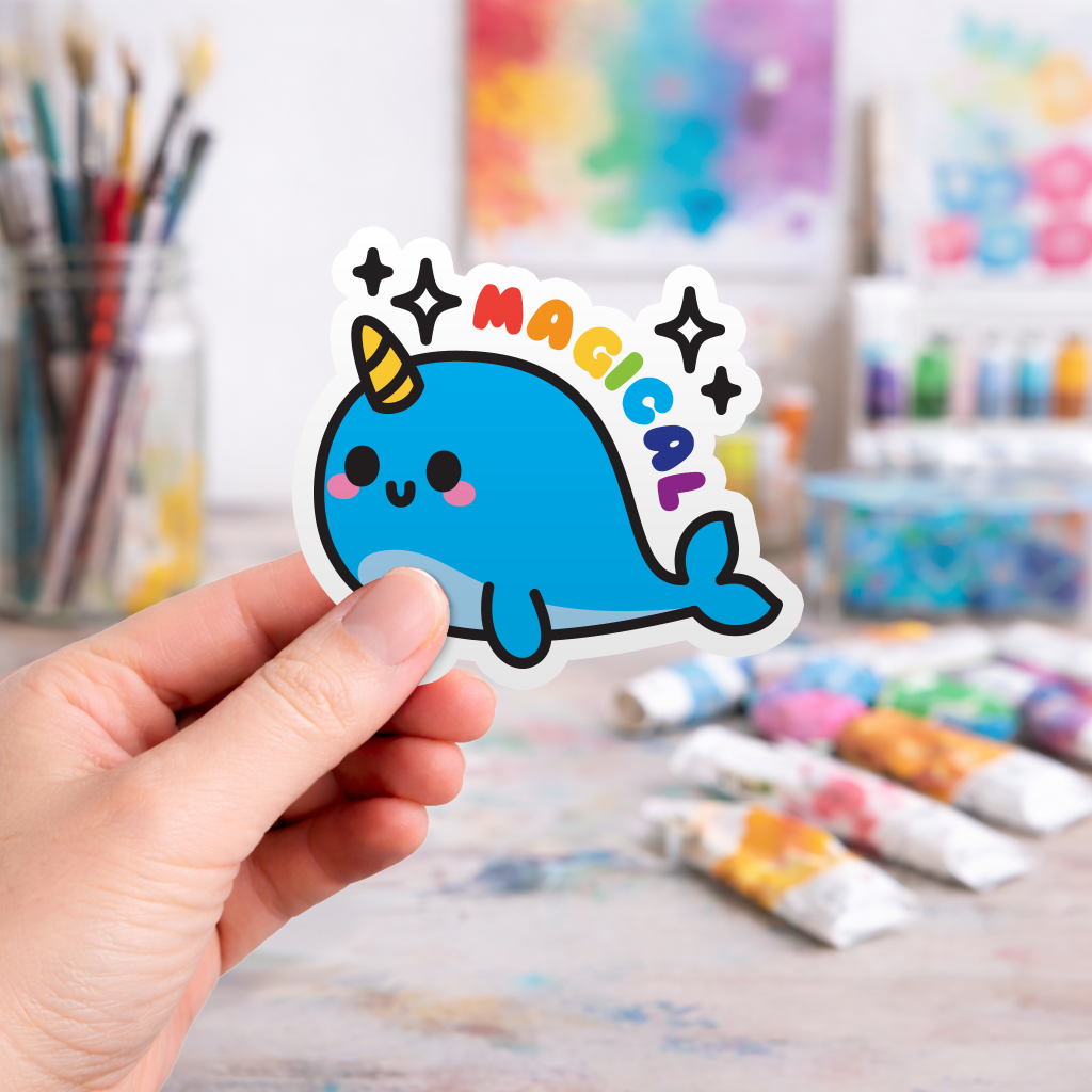 kawaii magical narwhal laptop sticker - monster stickers