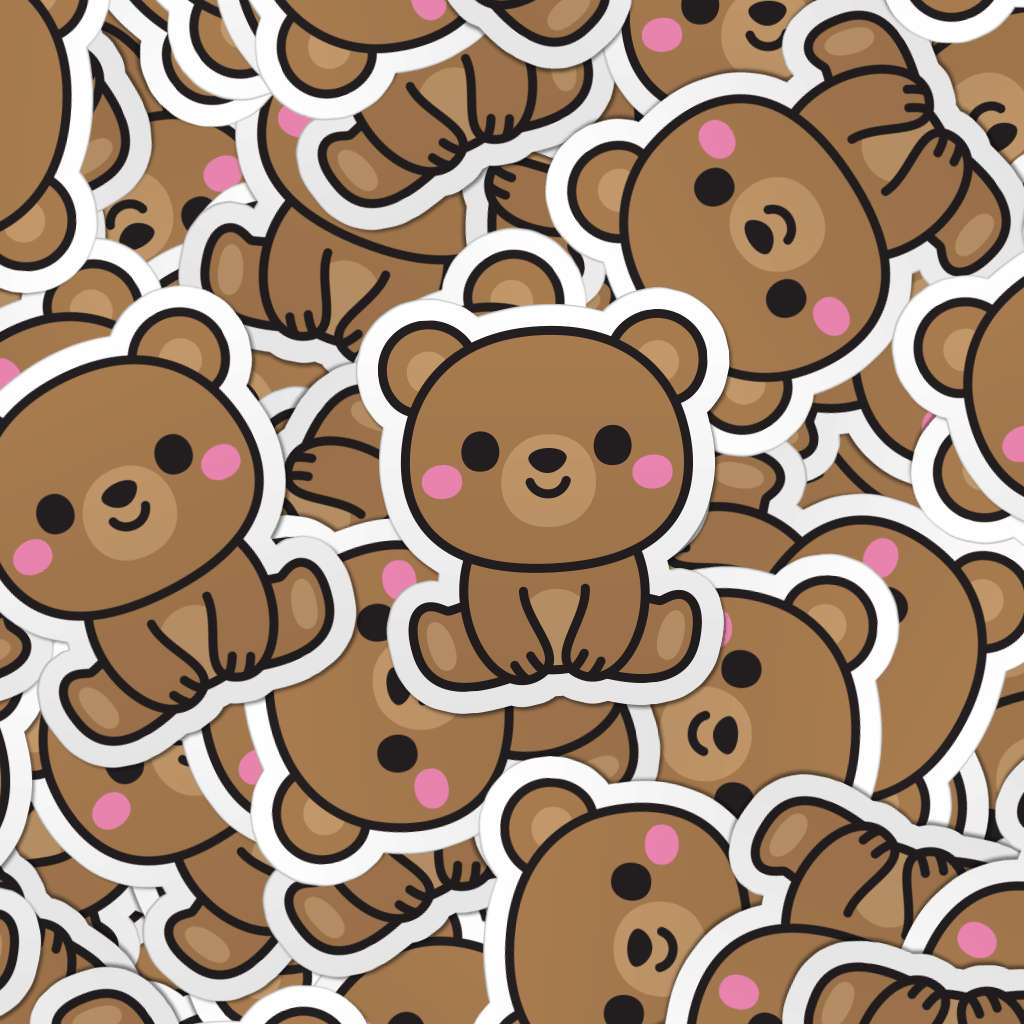 Pattern of multiple teddy bear laptop stickers.