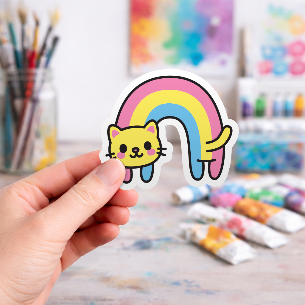 Pastel Rainbow Cat - Laptop Sticker - Monster Stickers