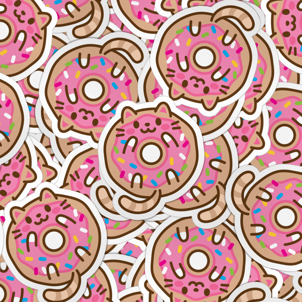 pattern of multiple pink donut cat stickers