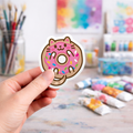pink donut cat laptop sticker - monster stickers