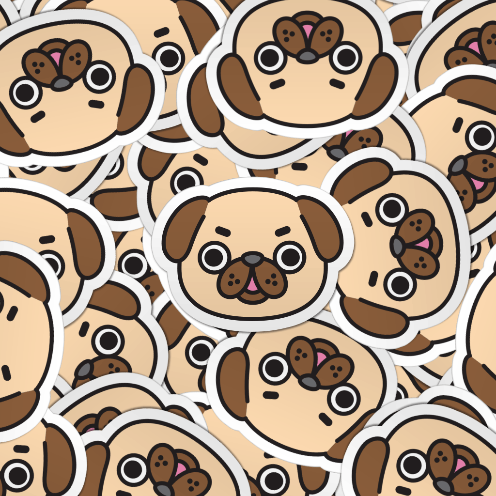 Pattern of multiple ugly pug laptop stickers.