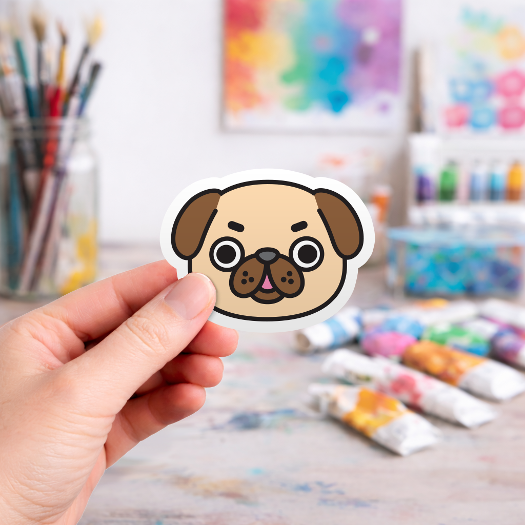 Ugly Pug Face - Laptop Sticker - Monster Stickers